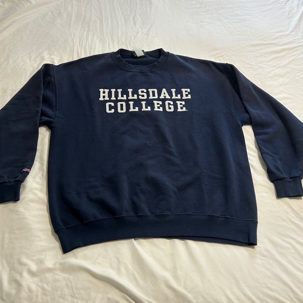 Jansport Hillsdale College Sweatshirt Mens XL Navy Blue Crewneck Fleece Pullover